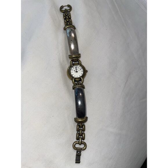 Fossil Watch Ladies Bracelet Two Tone Needs New Battery EC-8774 - Picture 2 of 5